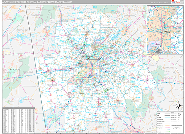 Atlanta-Sandy Springs-Roswell, GA Metro Area Wall Map